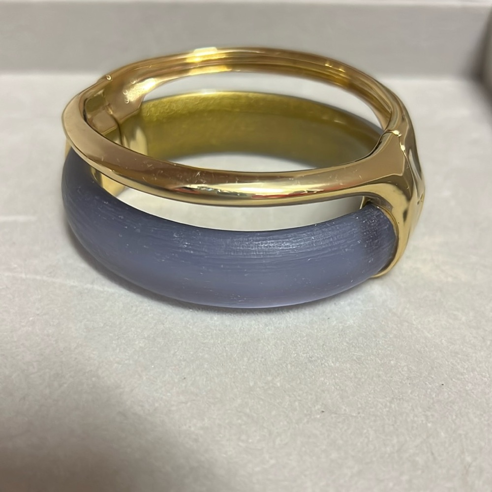 Alexis Bittar blue & gold lucite cuff